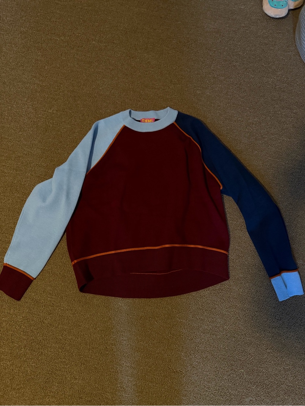 THML Colorblock Crewneck Sweater - Burgundy, Light Blue & Navy